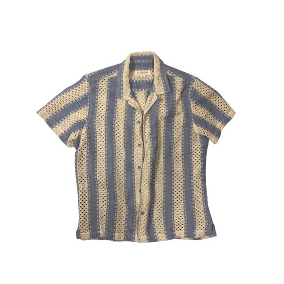Aeropostale Knit Button Down Shirt Mens XS Blue Cream Cotton - Picture 1 of 4